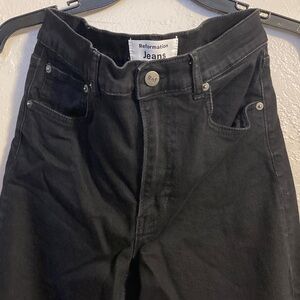 Reformation Emma High Rise Wide Leg Black Jeans Raw Hem